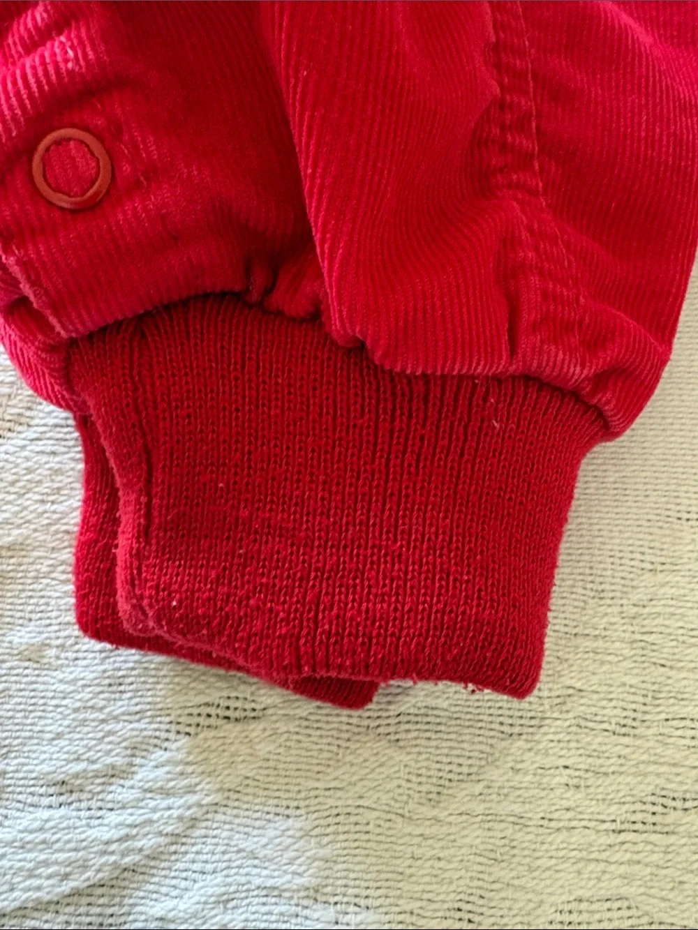 OshKosh Vintage Unisex Red Corduroy Toddler Overalls with Bear Patch 18M